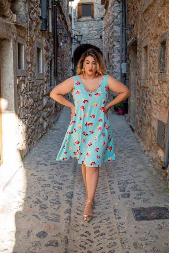 Floral Αέρινο φόρεμα, γαλάζιο